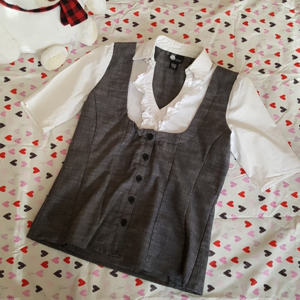 3 for $18 Gray and white faux button down